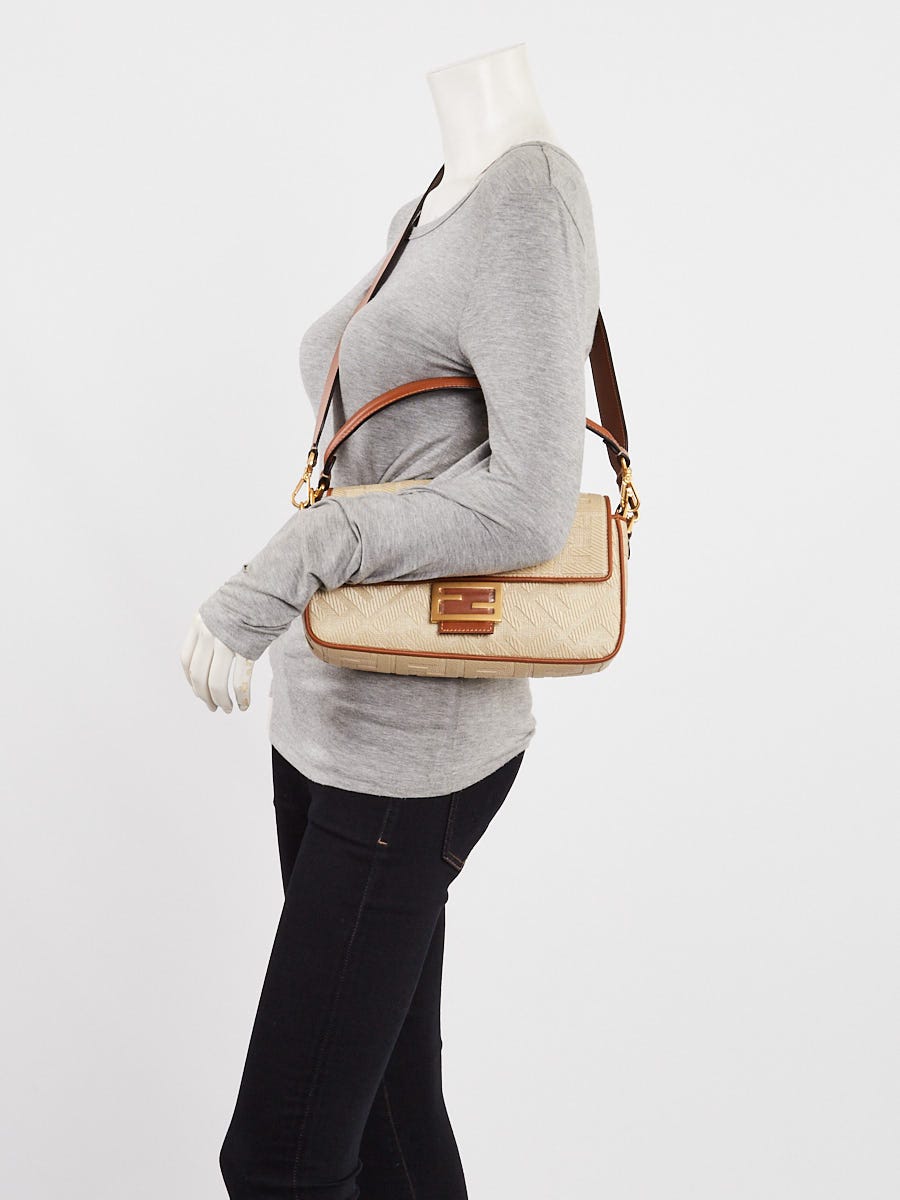 Fendi Beige/Brown FF Cotton Canvas Medium Baguette Bag - 8BR600