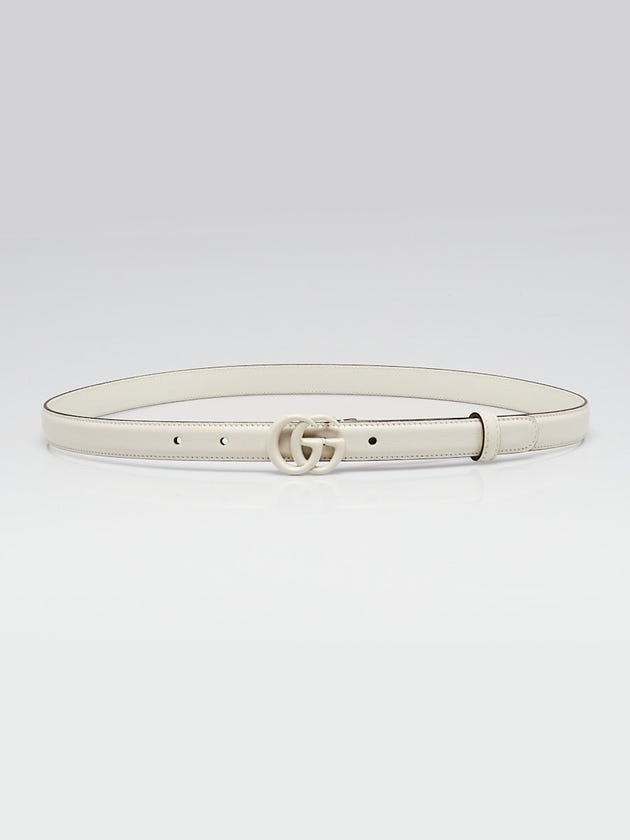 Gucci White Textured Leather Thin Double G Belt Size 90/36
