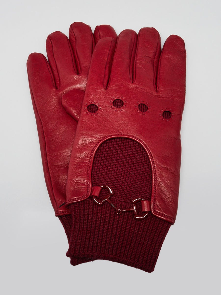 Gucci Red Lambskin Leather Horsebit Gloves Size L/10