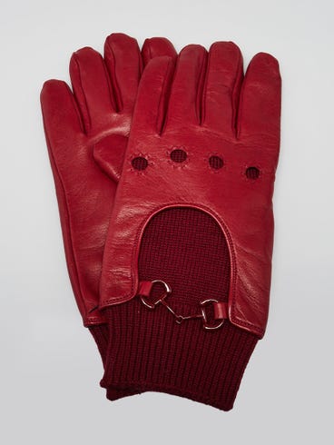 Gucci Red Lambskin Leather Horsebit Gloves Size L/10