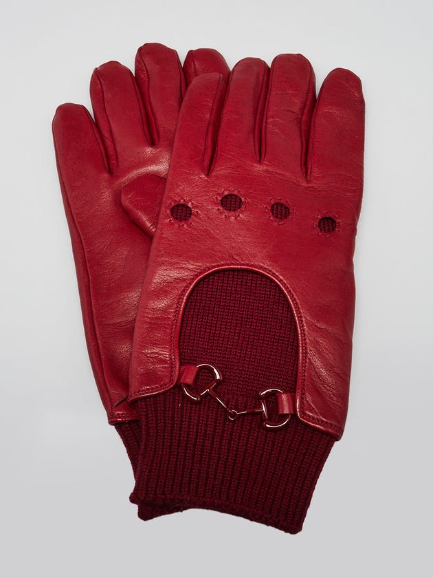 Gucci Red Lambskin Leather Horsebit Gloves Size L/10