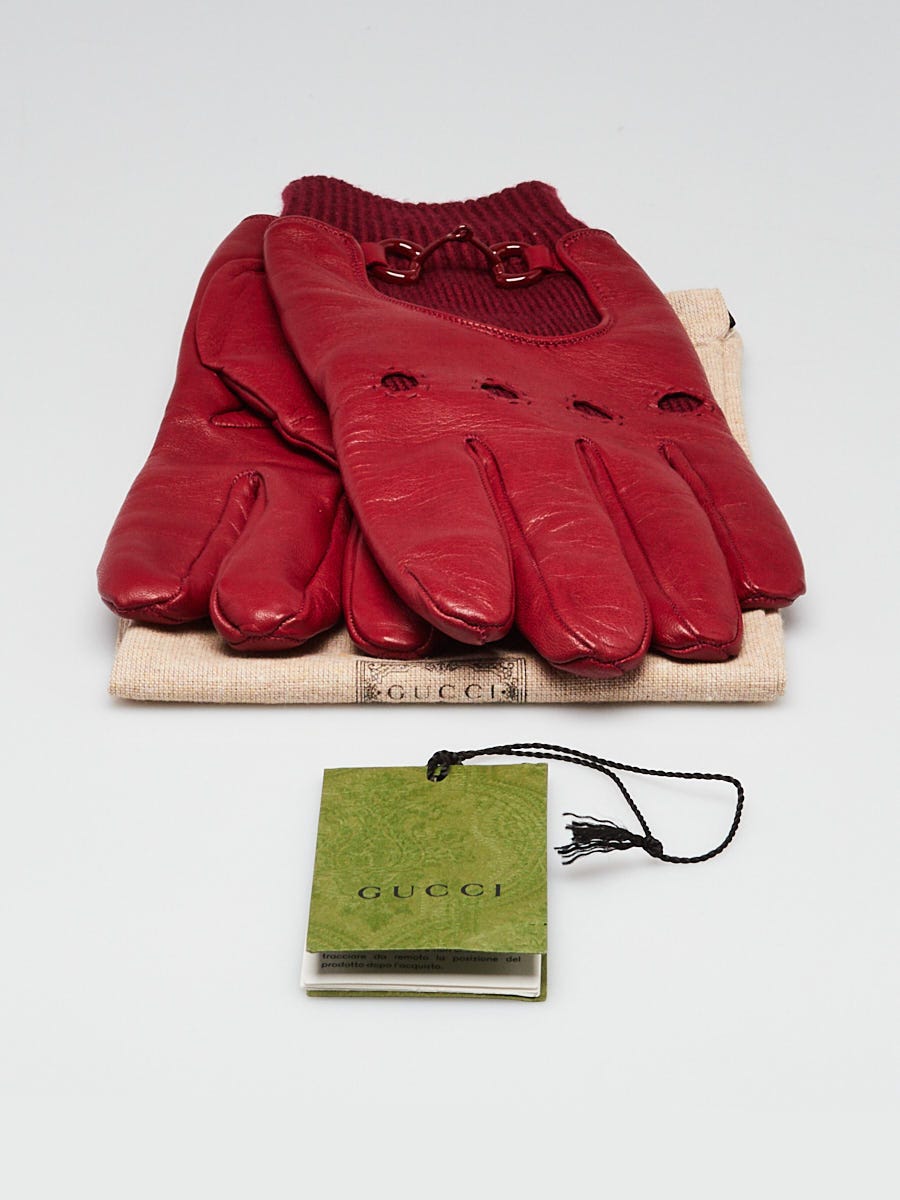 Gucci Red Lambskin Leather Horsebit Gloves Size L/10