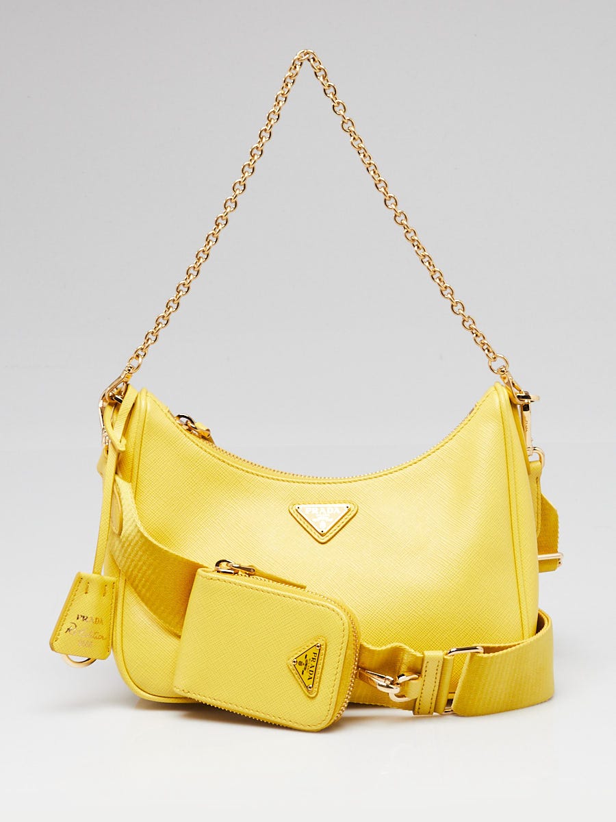 PRADA イエロー メッセンジャーバッグ Prada Sole Yellow Saffiano Leather 2005 Re-Edition Shoulder Bag