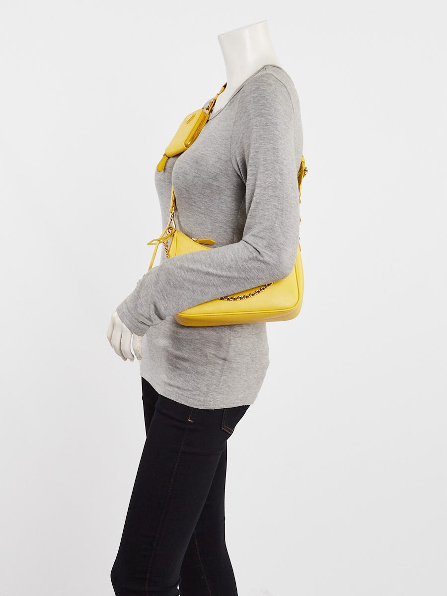 Prada Sole Yellow Saffiano Leather 2005 Re-Edition Shoulder Bag 1BH204