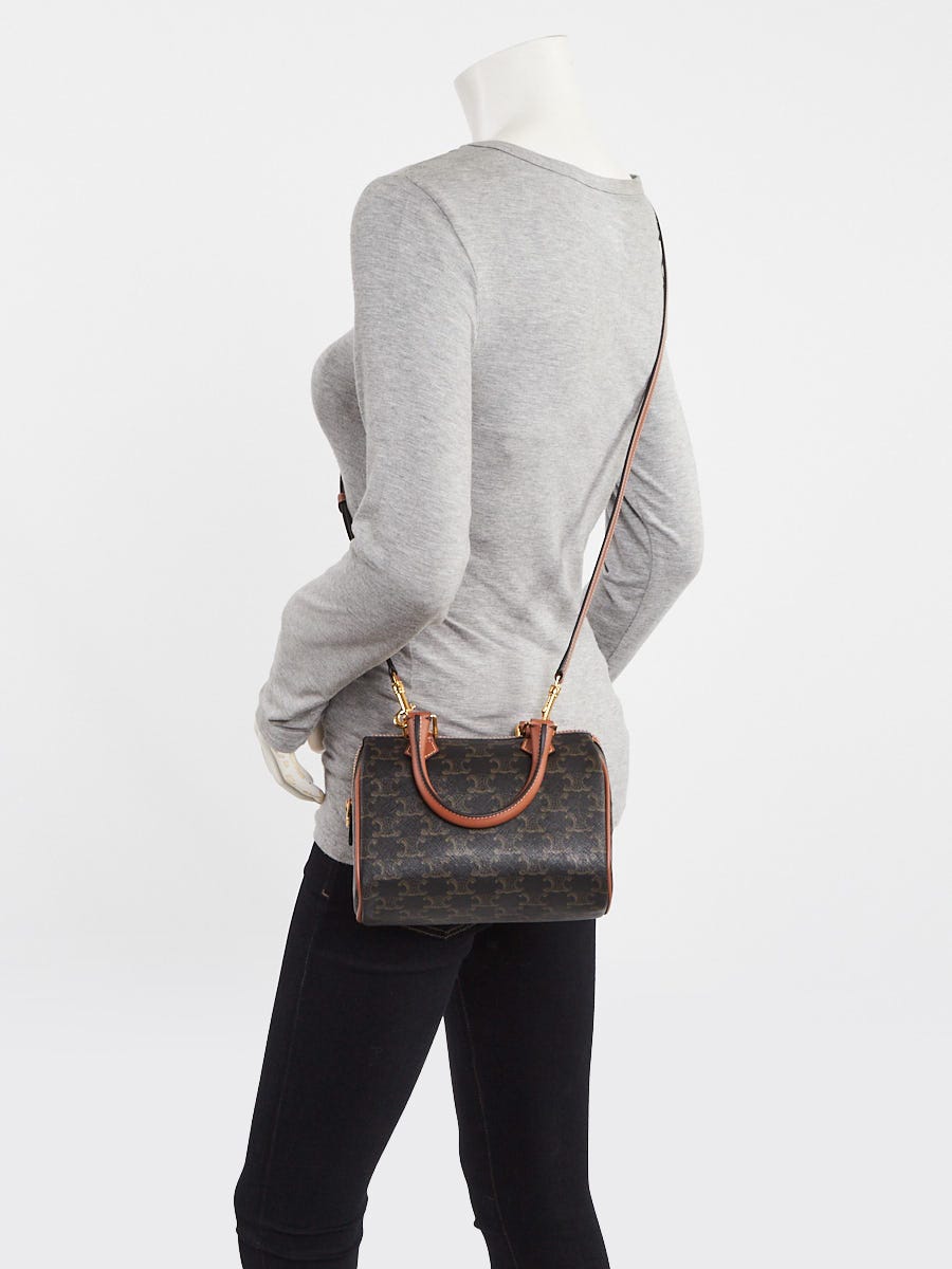 Celine Brown/Black Triomphe Coated Canvas Boston Small Shoulder