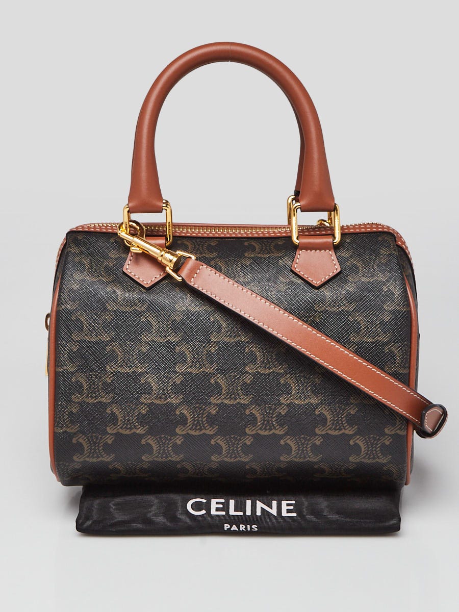 Celine Brown/Black Triomphe Coated Canvas Boston Small Shoulder