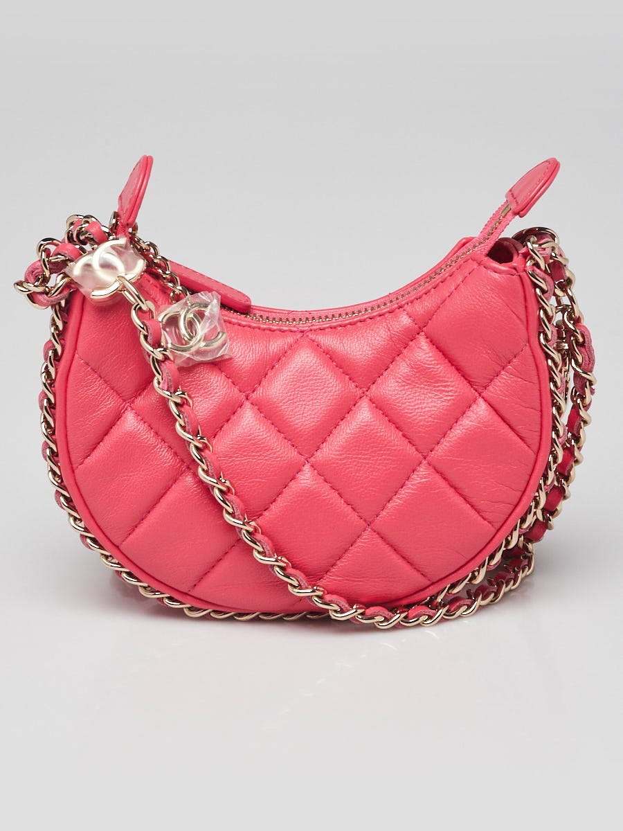 Chanel Pink Quilted Lambskin Leather Chain Hook Mini Hobo Bag