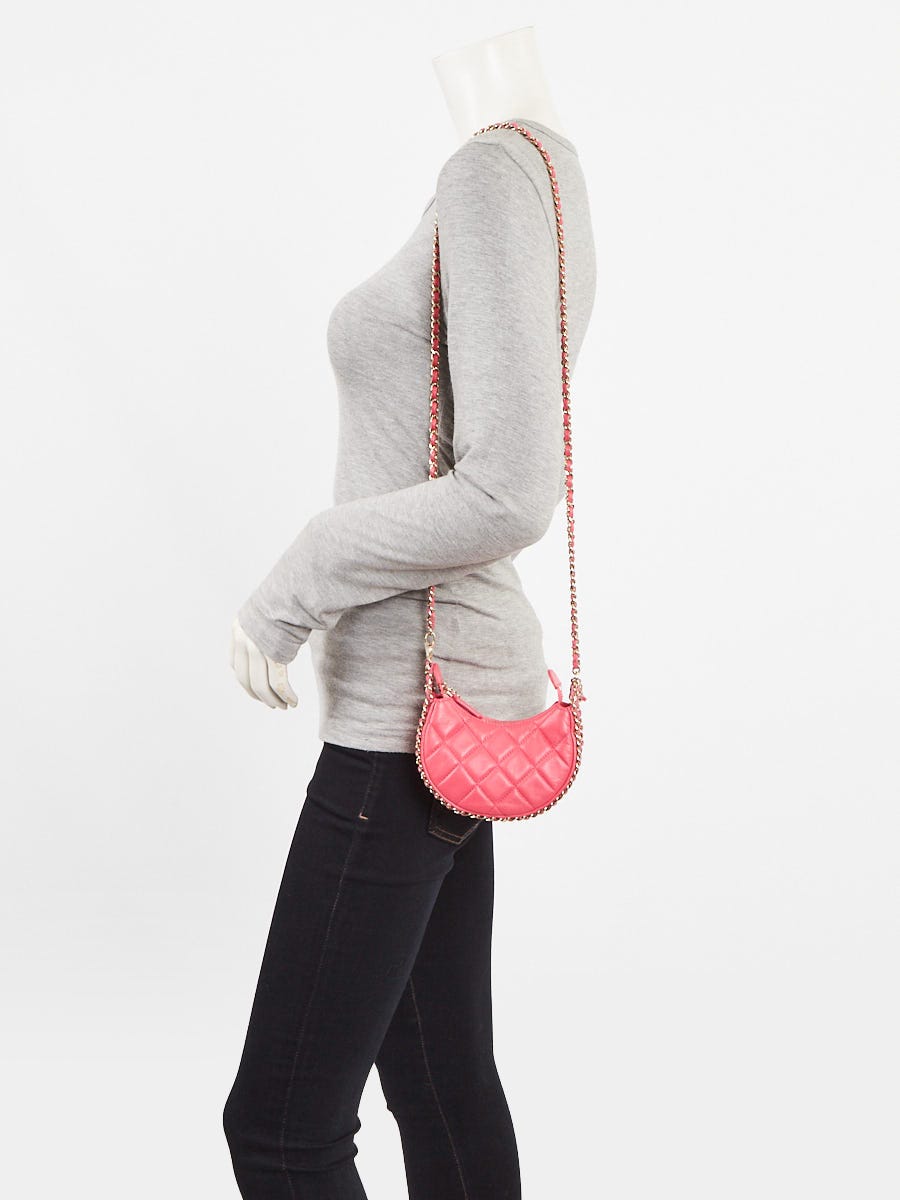 Chanel Pink Quilted Lambskin Leather Chain Hook Mini Hobo Bag