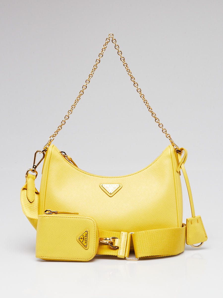 PRADA イエロー メッセンジャーバッグ Prada Sole Yellow Saffiano Leather 2005 Re-Edition Shoulder Bag