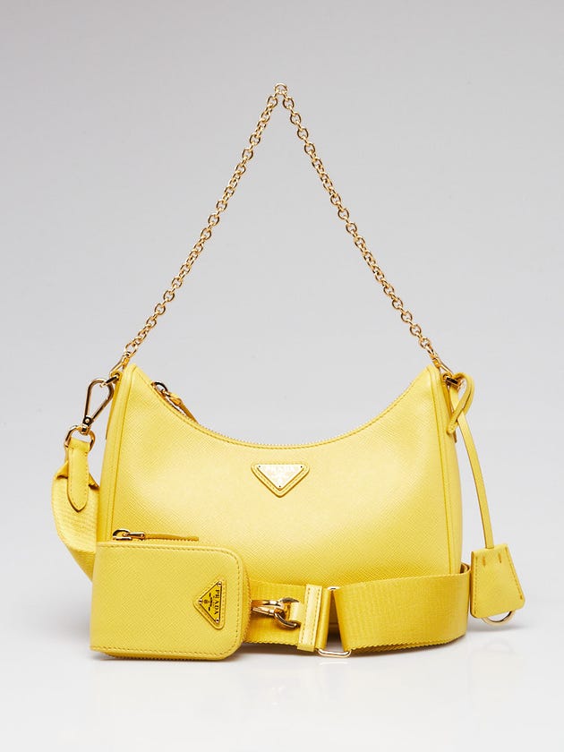 Prada Sole Yellow Saffiano Leather 2005 Re-Edition Shoulder Bag 1BH204