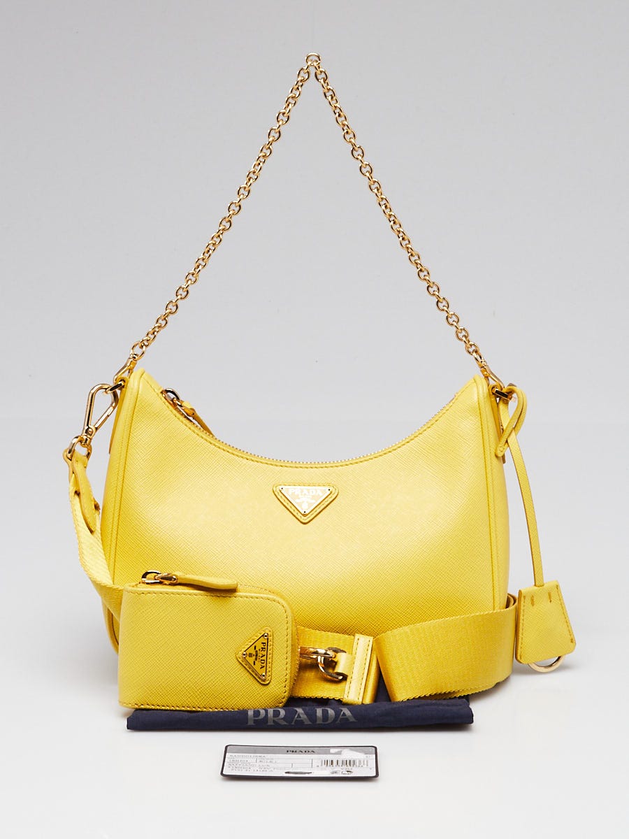 Prada Sole Yellow Saffiano Leather 2005 Re-Edition Shoulder Bag
