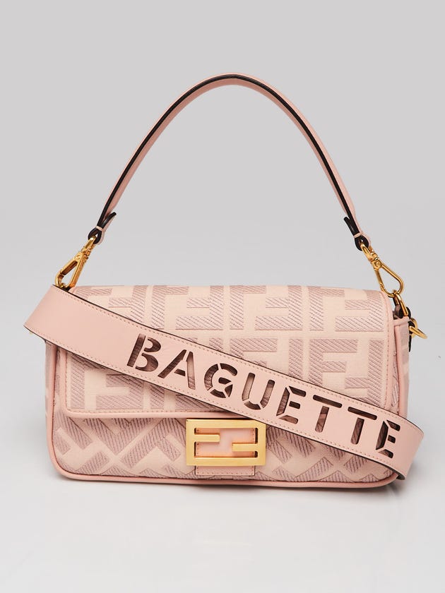 Fendi Extra Baby Pink FF Cotton Canvas Medium Baguette Bag - 8BR600
