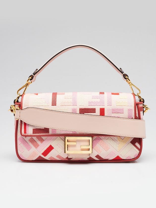 Fendi Pink/Red FF Cotton Canvas Medium Baguette Bag - 8BR600