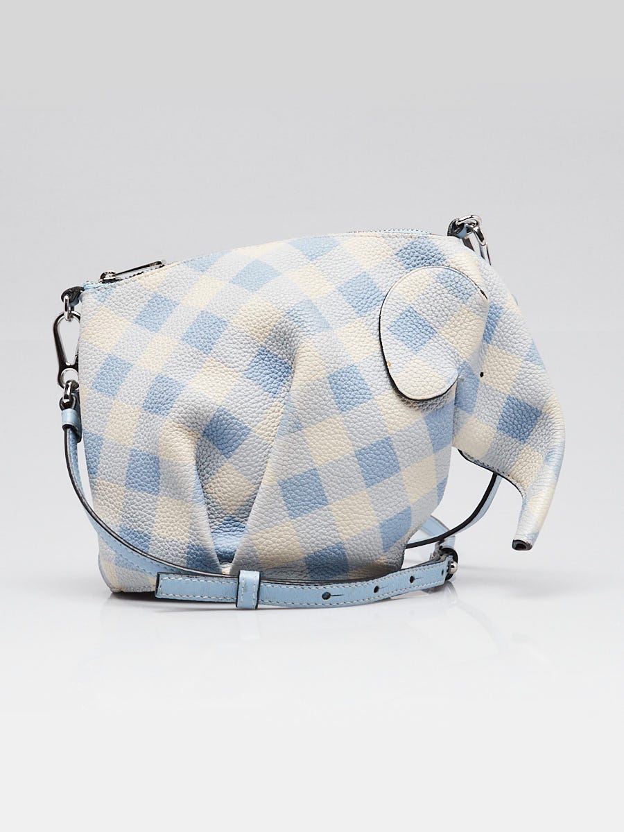Loewe Blue/White Check Pebbled Calfskin Leather Elephant Crossbody