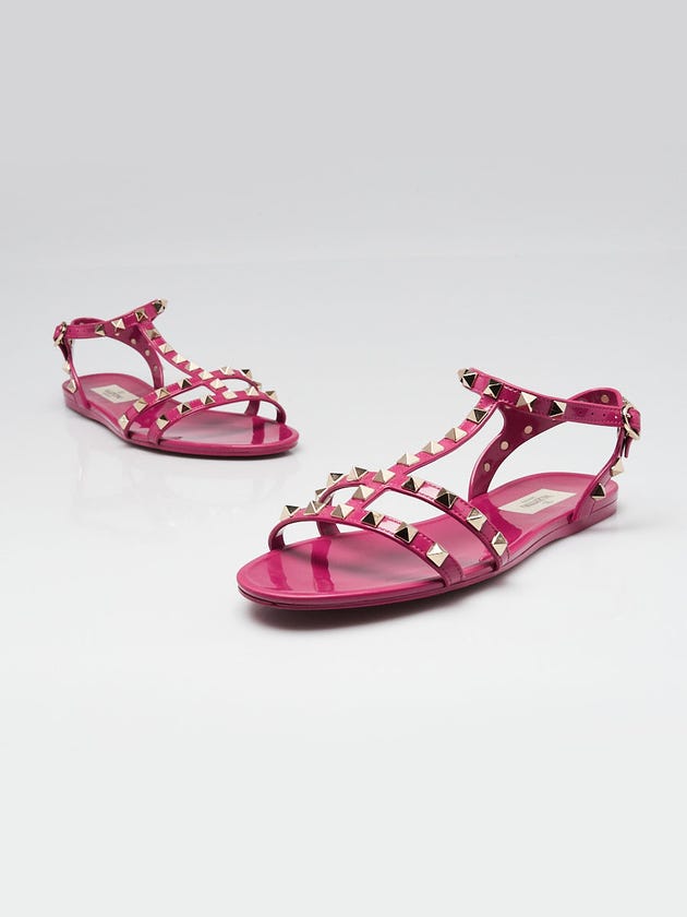 Valentino Purple PVC Rockstud Jelly Flat Sandals Size 7.5/38