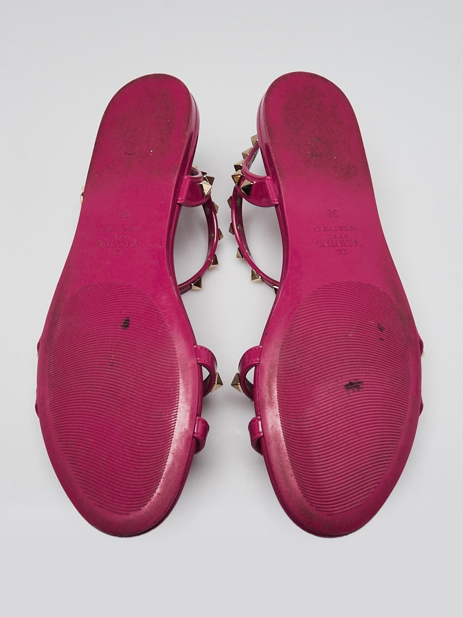 Valentino Purple PVC Rockstud Jelly Flat Sandals Size 7.5/38