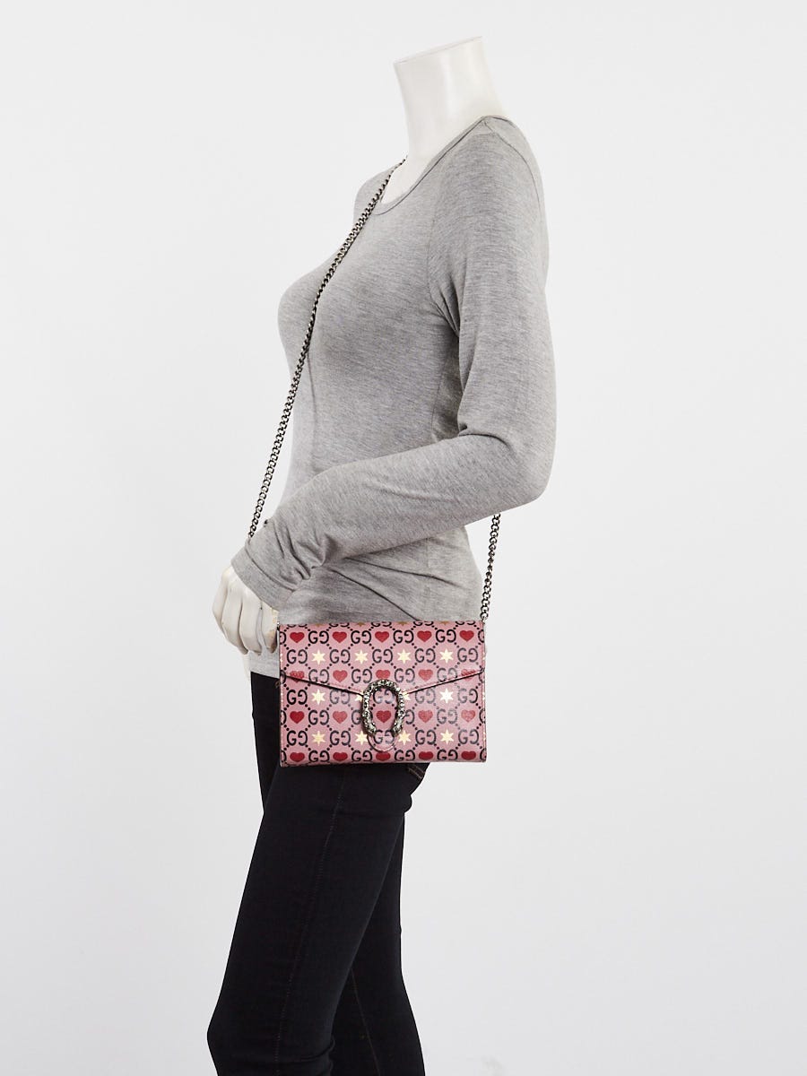 Gucci Limited Edition Pink Textured Leather Valentines Day Dionysus Mini Wallet On Chain Bag