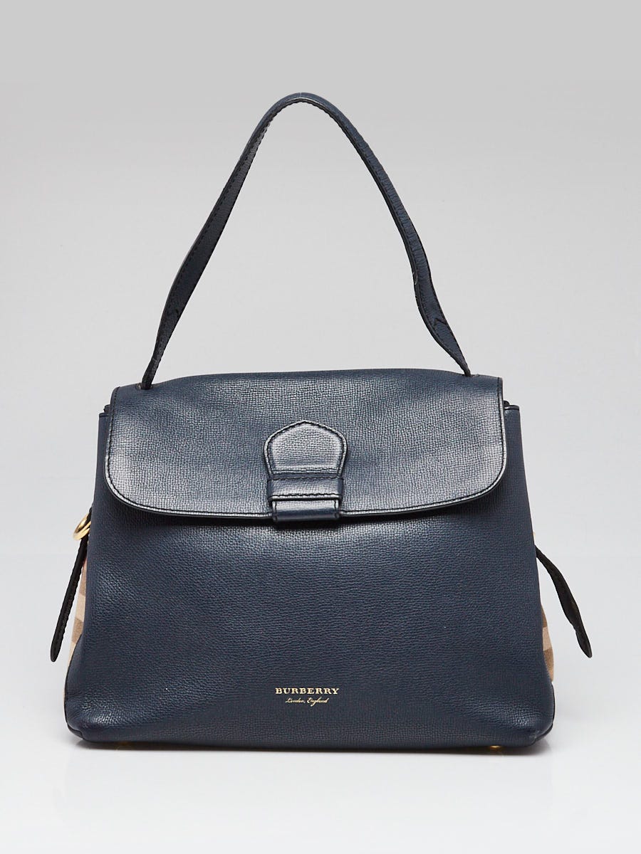 Burberry Blue Derby Leather House Check Camberley Medium Satchel Bag