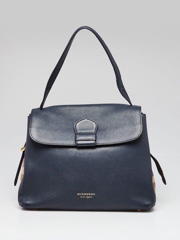 Burberry Blue Derby Leather House Check Camberley Medium Satchel Bag