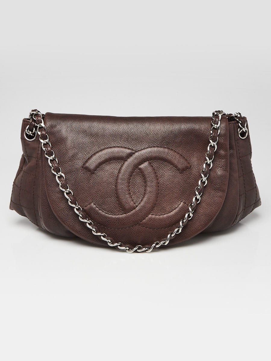 Chanel Dark Brown Caviar Leather Large Half-Moon Flap Bag