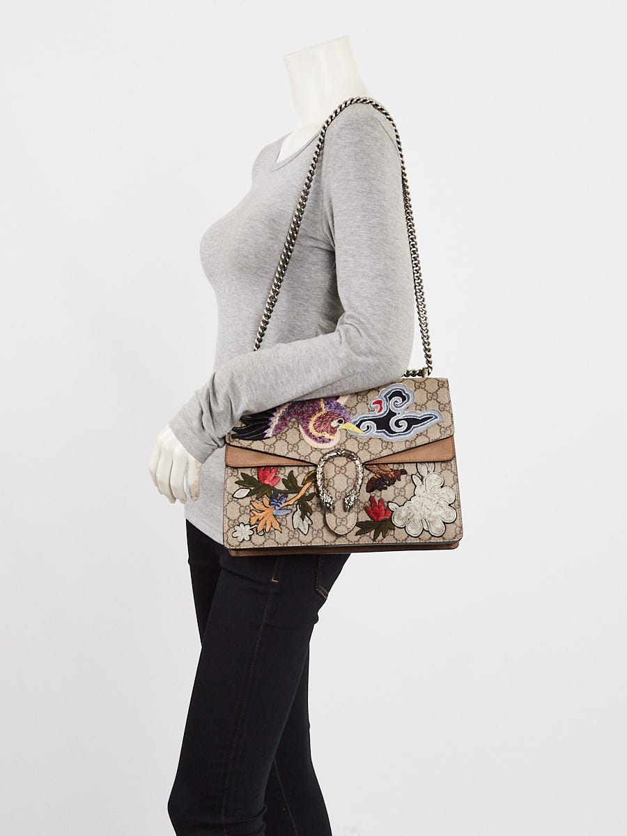 Gucci Beige GG Supreme Canvas Embroidered Bird/Flowers Medium Dionysus Shoulder Bag