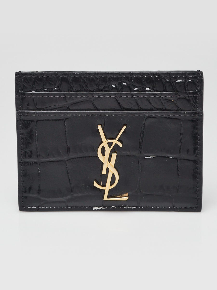 YSL カートリッジ こんにちは Yves Saint Laurent Black Crocodile Embossed Patent Leather Card