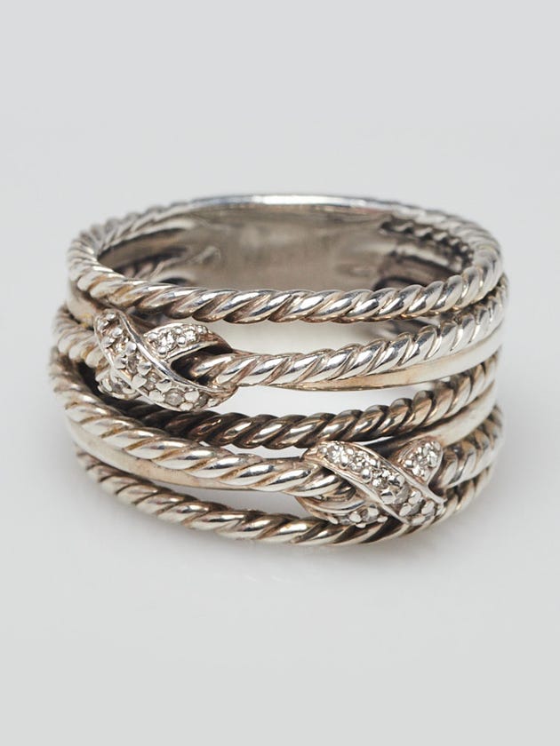 David Yurman Sterling Silver and Diamond Double X Crossover Ring Size 8
