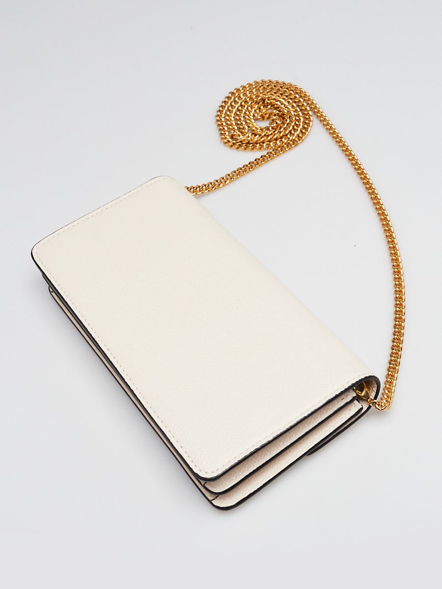 Valentino White Pebbled Leather VLogo Wallet On Chain Bag