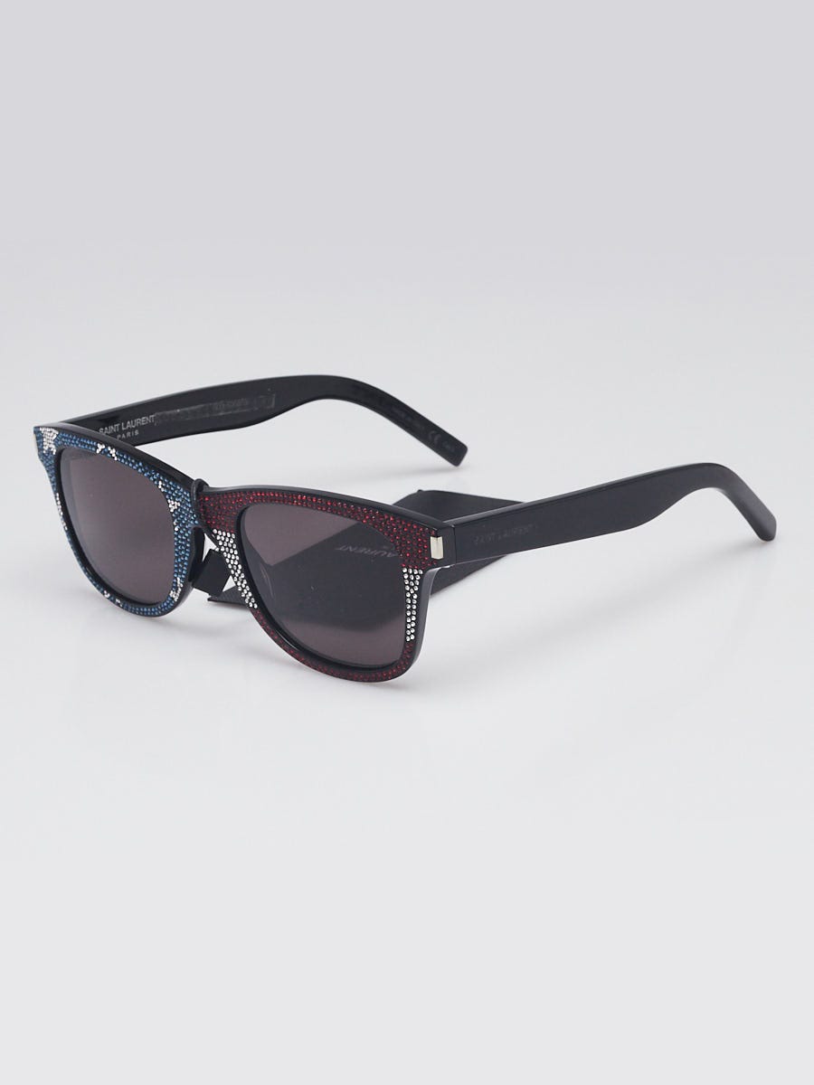 Yves Saint Laurent Black Acetate Flag Crystal Sunglasses SL51