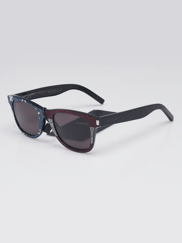 Yves Saint Laurent Black Acetate Flag Crystal Sunglasses SL51