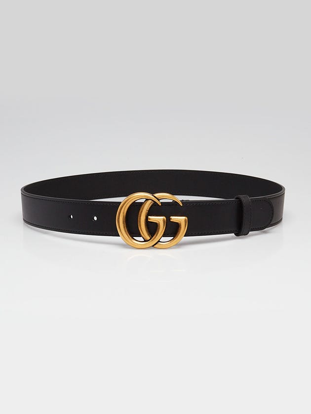 Gucci Black Leather Double G Thin Belt Size 80/32