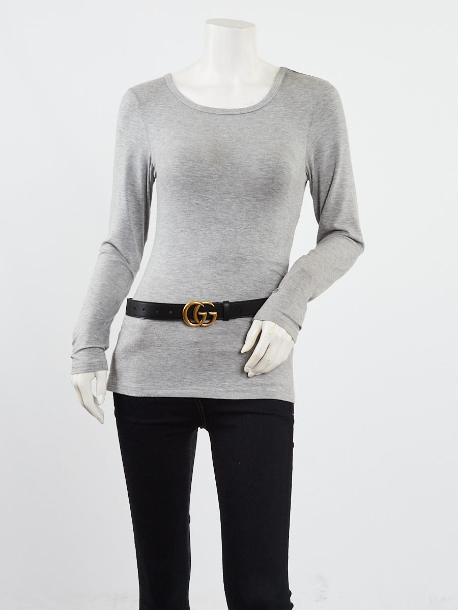 Gucci Black Leather Double G Thin Belt Size 80/32