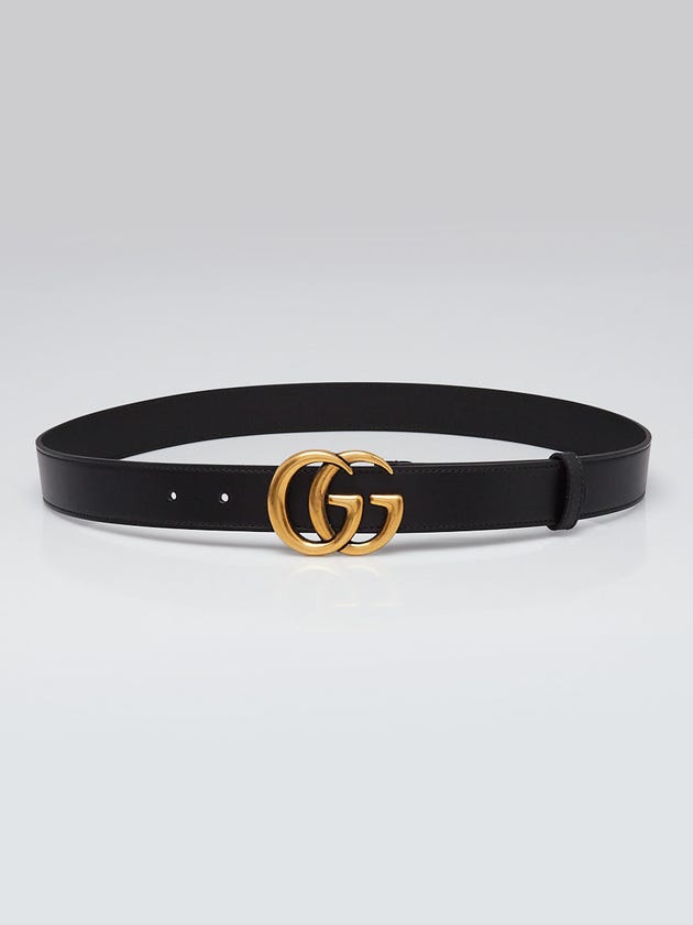 Gucci Black Leather Double G Thin Belt Size 90/36
