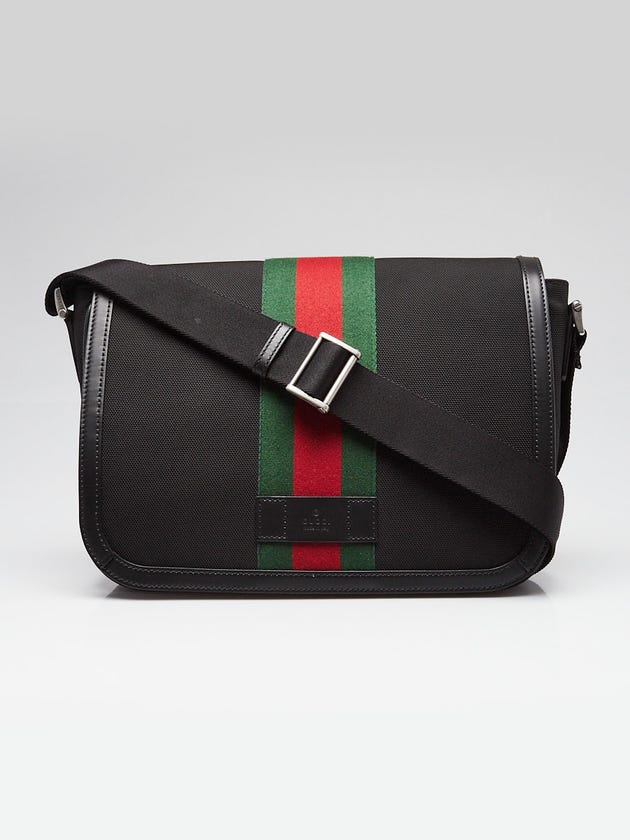 Gucci Black Canvas Techno Web Flap Messenger Bag