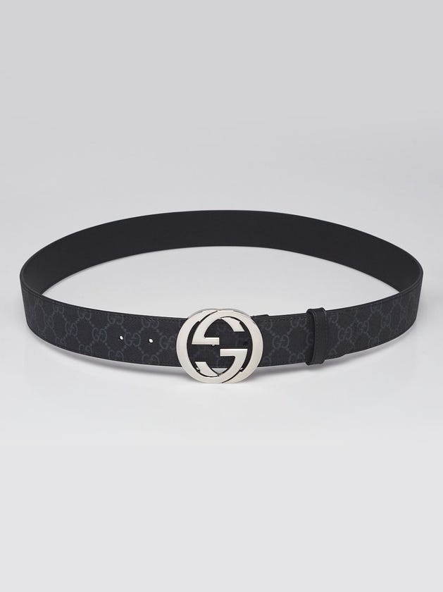 Gucci Black/Grey GG Supreme Coated Canvas Interlocking G Belt Size 105/42