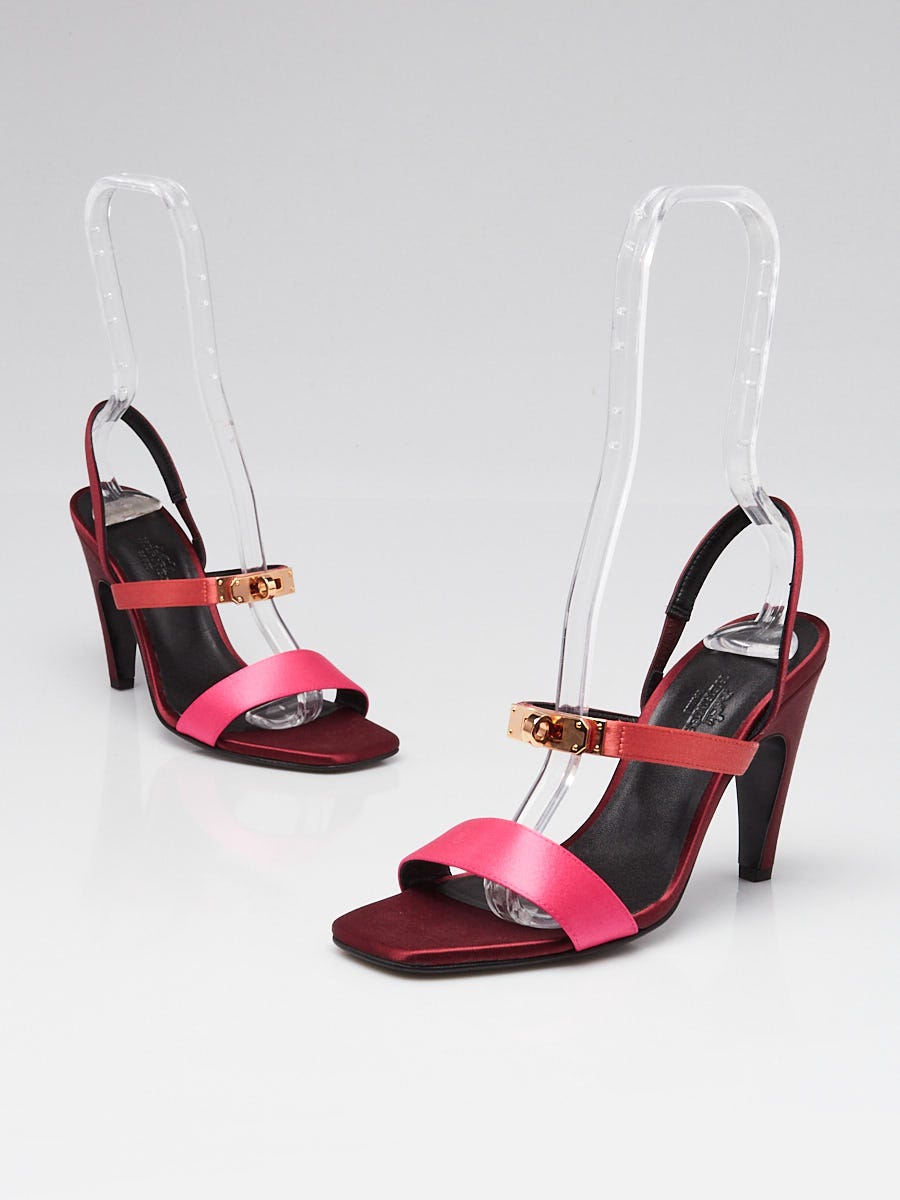 Hermes Multicolor Rose Magenta Satin Glamour 95 Sandals Size 6.5/37
