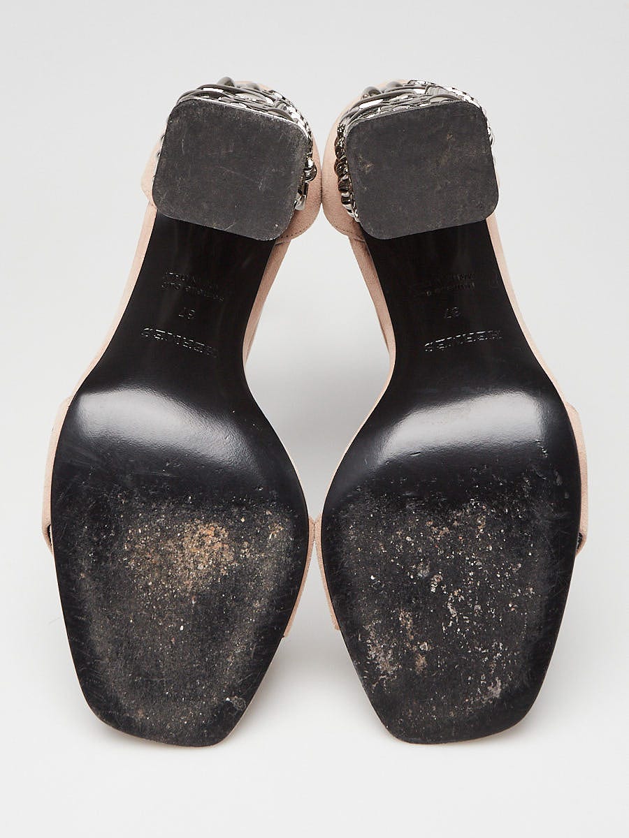 Hermes Beige Nude Suede Glam 105 Open Toe Sandals Size 6.5/37