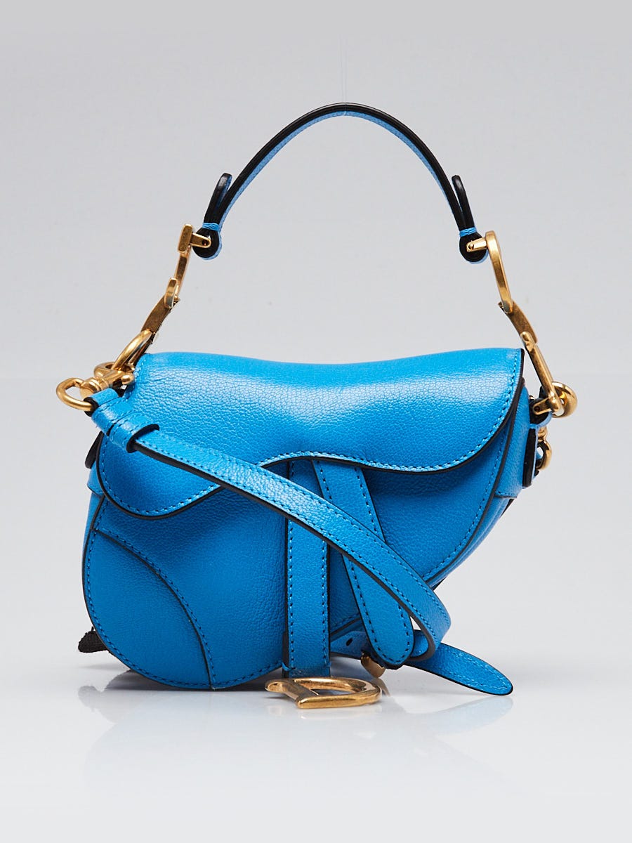 Christian Dior Blue Goatskin Leather Micro Saddle Bag w/ Strap