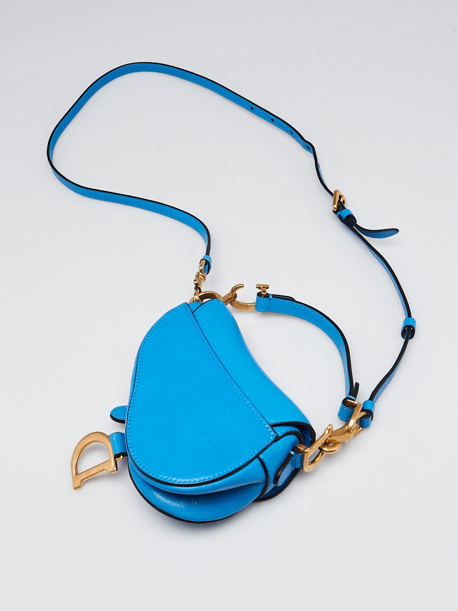 Christian Dior Blue Goatskin Leather Micro Saddle Bag w/ Strap