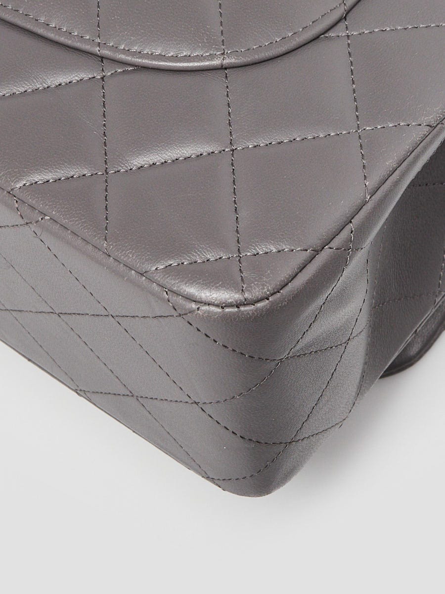Chanel Grey Quilted Lambskin Leather Classic Jumbo Double Flap Bag