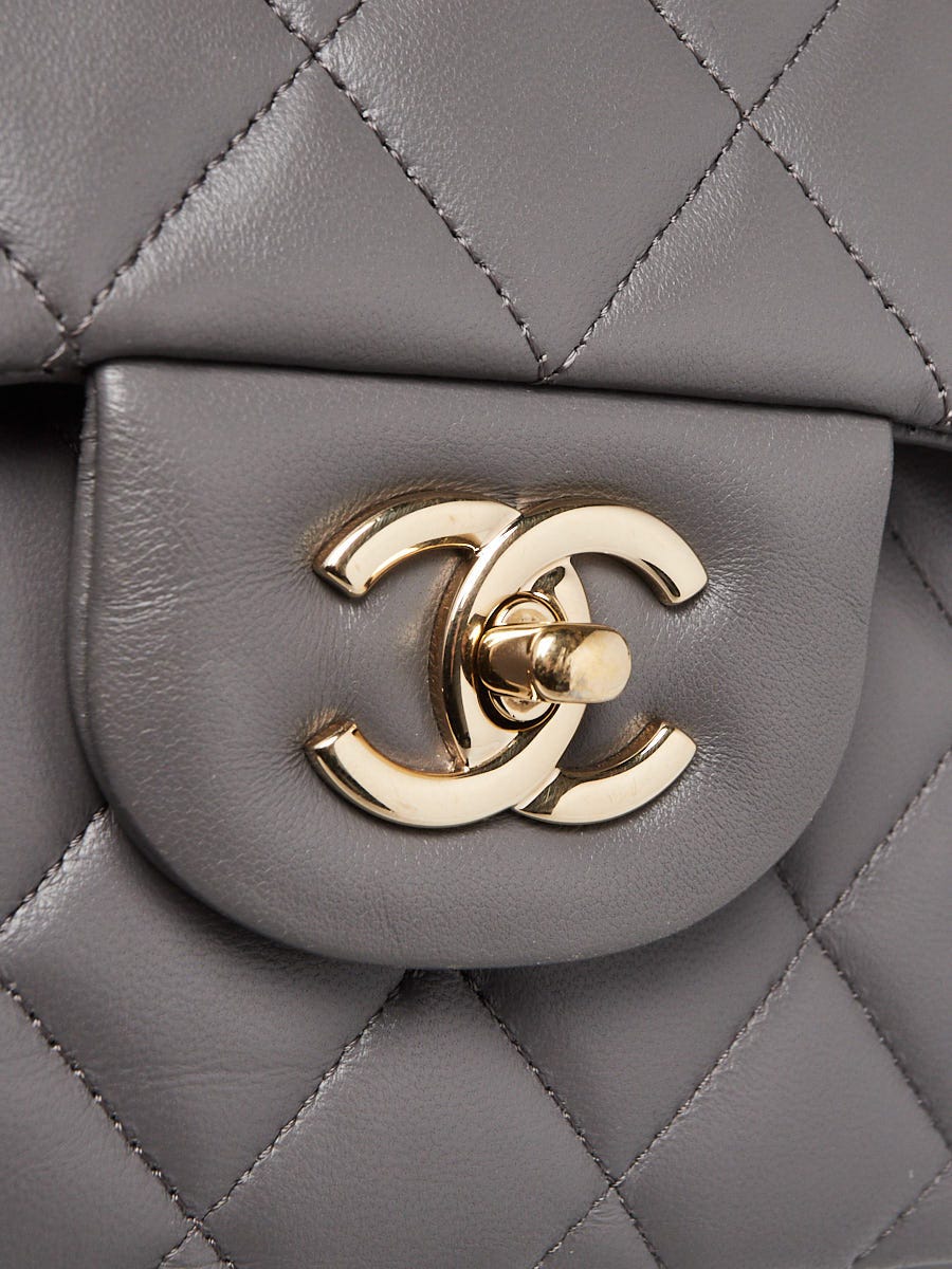 Chanel Grey Quilted Lambskin Leather Classic Jumbo Double Flap Bag