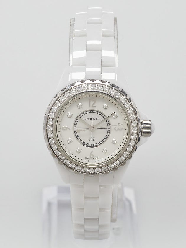 Chanel 29mm White Ceramic and Diamond Quartz Watch- H2572
