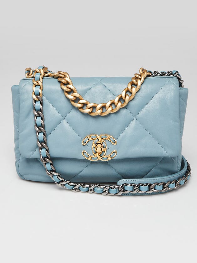 Chanel Light Blue Quilted Goatskin Leather Chanel 19 Small Flap Bag
