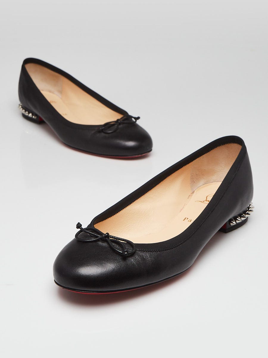 Christian Louboutin ポインテッドトゥフラット Christian Louboutin Black Nappa Leather La Massine Flats Size 7.5