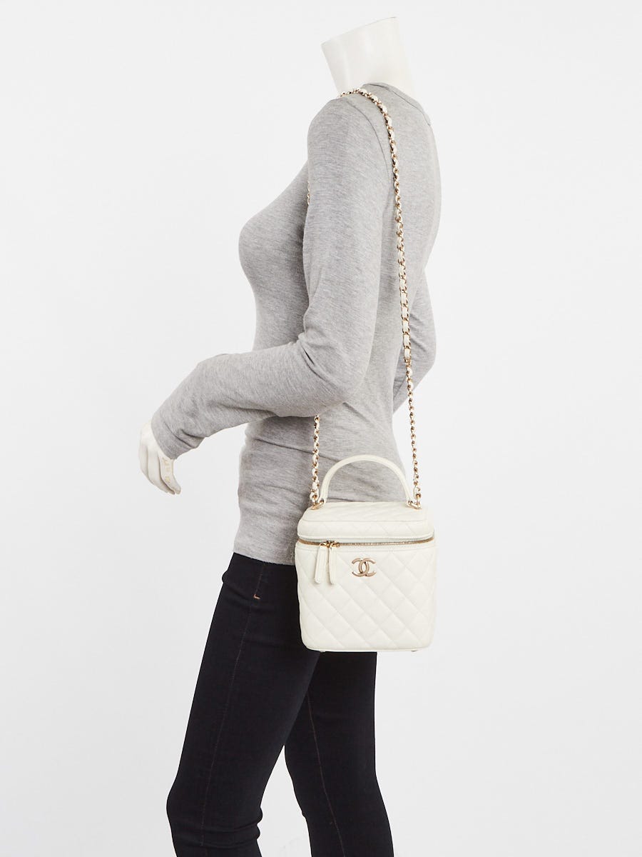 Chanel White Quilted Caviar Leather Top Handle Vanity Crossbody Bag