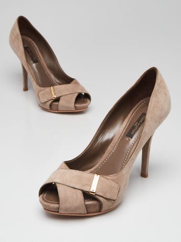 Louis Vuitton Beige Suede Passy Peep Toe Pumps Size 4.5/35