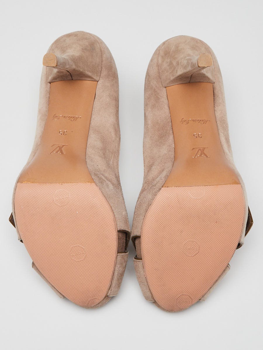 Louis Vuitton Beige Suede Passy Peep Toe Pumps Size 4.5/35