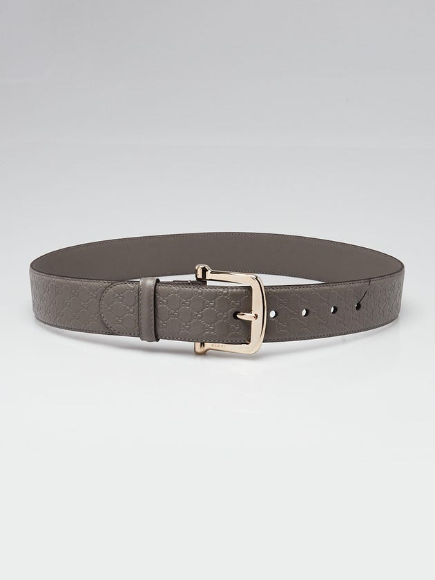 Gucci Grey Leather Micro Guccissima Embossed Belt Size 85/34