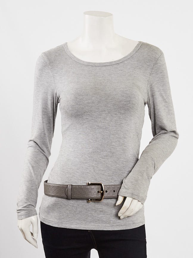 Gucci Grey Leather Micro Guccissima Embossed Belt Size 85/34