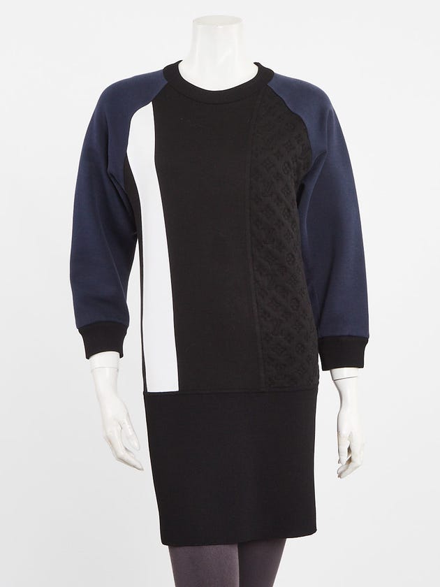 Louis Vuitton Black/Blue Cotton Monogram Dress Size XS